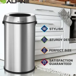 Alpine Industries Commercial Indoor Single-Stream Recycling Station, 17-Gallon, Stainless Steel (ALP470-65L-R)