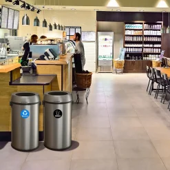 Alpine Industries Commercial Indoor Dual-Stream Recycling/Trash Station, 17-Gallon Each, Stainless Steel (ALP470-65L-R-T)