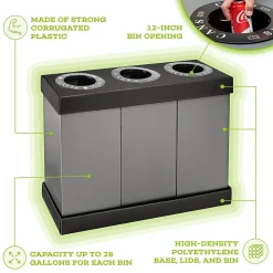 Alpine Industries Commercial Indoor Five-Stream Recycling Station, 140-Gallon, Black/Gray (ALP471-02-BLK-PKG)