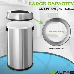 Alpine Industries Commercial Indoor Recycling Trash Can, 17 Gallon, Stainless Steel (ALP470-65L-R-T-CO)