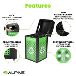 Alpine Industries GS Series Steel Trash Can & Recycling Bin Combo, 40 Gallon, Green (ALP471-40-GS-M)