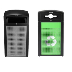 Alpine Industries GS Series Steel Trash Can & Recycling Bin Combo, 80 Gallon, Green (ALP471-40-SILGC-MK)