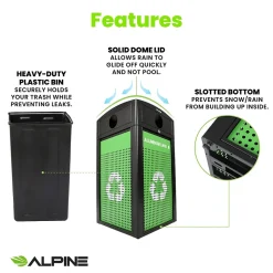 Alpine Industries GS Series Steel Recycling Bin, 120 Gallon, Green (ALP471-40-GSCMS-MK)