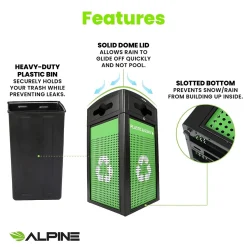 Alpine Industries GS Series Steel Recycling Bin, 80 Gallon, Green (ALP471-40-GSCM-MK)