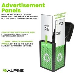 Alpine Industries GS Series Steel Recycling Bin, 40 Gallon, Green (ALP471-40-GS-S)