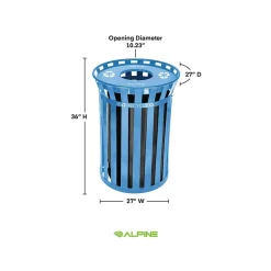 Alpine Industries Metal Commercial Outdoor Recycling Receptacle, 38-Gallon, Black/Blue (479-38-BLU)