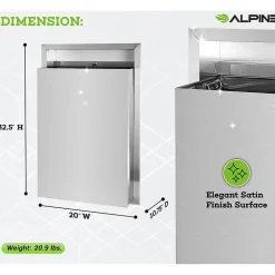 Alpine Industries Metal Indoor Trash Can, 12 Gallon, Stainless Steel (493)