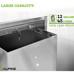 Alpine Industries Metal Indoor Trash Can, 12 Gallon, Stainless Steel (493)