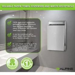 Alpine Industries Metal Indoor Trash Can, 12 Gallon, Stainless Steel (493)