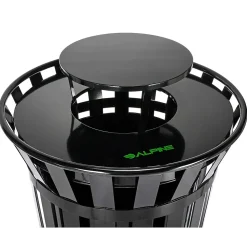Alpine Industries Metal Slatted Outdoor Commercial Trash Can with Rain Bonnet Lid and Liner, Black, 38 Gal. (479-38-1)