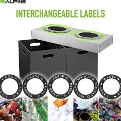 Alpine Industries Plastic 2-Compartment Indoor Trash Can and Recycling Bin, 28 Gal., Black, 2/Pack (471-02-BLK-2PK)