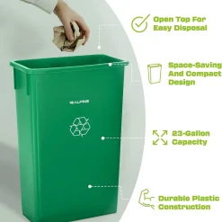 Alpine Industries Plastic Indoor Slim Trash Can with Lid, 23 Gallon, Multicolored, 3/Pack (477-PKD1)