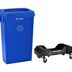 Alpine Industries Polypropylene Commercial Indoor Trash Can with Swing Lid and Dolly, 23-Gallon, Blue (ALP477-BLU2-PKD)