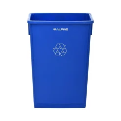 Alpine Industries Polypropylene Commercial Indoor Trash Can with Swing Lid and Dolly, 23-Gallon, Blue (ALP477-BLU2-PKD)