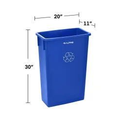 Alpine Industries Polypropylene Commercial Indoor Trash Can with Swing Lid and Dolly, 23-Gallon, Blue (ALP477-BLU2-PKD)