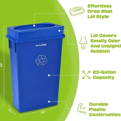 Alpine Industries Polypropylene Commercial Indoor Trash Can with Swing Lid and Dolly, 23-Gallon, Blue (ALP477-BLU2-PKD)