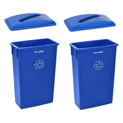 Alpine Industries Polypropylene Commercail Indoor Trash Can with Slotted Lid, 23-Gallon, Blue, 2/Pack (ALP477-R-BLU-PKG3-2)