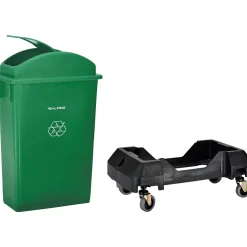 Alpine Industries Polypropylene Recycling Bin with Swing Lid and Dolly, 23-Gallon, Green (ALP477-GRN1-PKD)