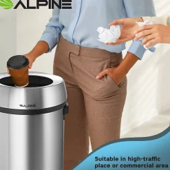 Alpine Industries Stainless Steel Indoor Trash Can, 17 Gallon, Silver (470-65L)