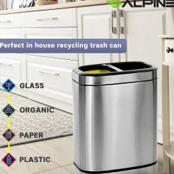 Alpine Industries Stainless Steel Indoor Trash Can, 10.5 Gallon, Silver (470-R-40L)