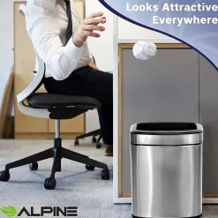 Alpine Industries Stainless Steel Indoor Trash Can with Liner, 2.6 Gallon, Silver (470-10L)