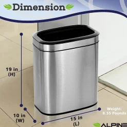 Alpine Industries Stainless Steel Indoor Trash Can, 5.3 Gallon, Silver, 2/Pack (470-20L-2PK)