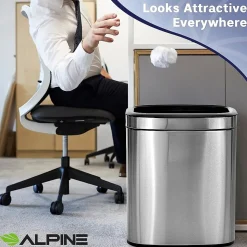 Alpine Industries Stainless Steel Indoor Trash Can, 5.3 Gallon, Silver, 2/Pack (470-20L-2PK)