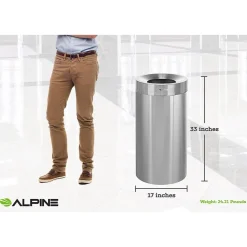 Alpine Industries Stainless Steel Trash Can with Open Lid, 27-Gallon, 2/Pack (ALP475-27-2PK)