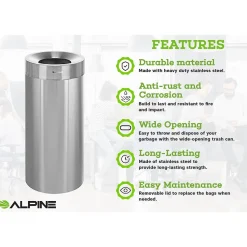 Alpine Industries Stainless Steel Trash Can with Open Lid, 27-Gallon, 2/Pack (ALP475-27-2PK)