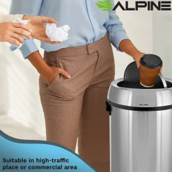 Alpine Industries Stainless Steel Trash Can with Swing Lid, 17-Gallon (ALP470-65L-1)