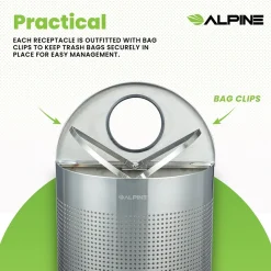Alpine Industries Stainless Steel Perforated Half Round Trash Can, 12 Gallon, (ALP438-12HR-SS)
