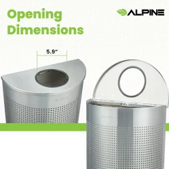Alpine Industries Stainless Steel Perforated Half Round Trash Can, 12 Gallon, (ALP438-12HR-SS)