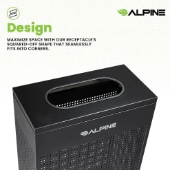 Alpine Industries Stainless Steel Trash Can, 13 Gallon, Black (ALP438-13-BLK)