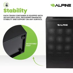 Alpine Industries Stainless Steel Trash Can, 13 Gallon, Black (ALP438-13-BLK)