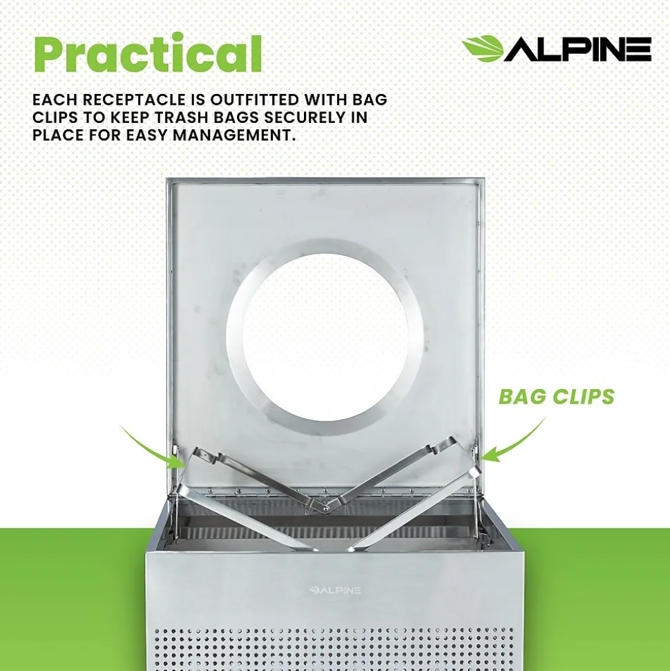 Alpine Industries Stainless Steel Trash Can, 40 Gallon, Silver (ALP438-40-SS-MK)