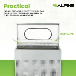 Alpine Industries Stainless Steel Trash Can, 13 Gallon, Silver (ALP438-13-SS)