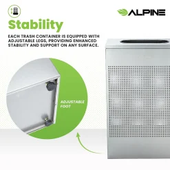 Alpine Industries Stainless Steel Trash Can, 13 Gallon, Silver (ALP438-13-SS)