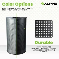 Alpine Industries Stainless Steel Trash Can, 12 Gallon, Black (ALP438-12HR-BLK)