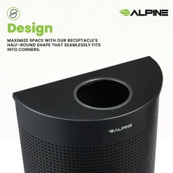 Alpine Industries Stainless Steel Trash Can, 12 Gallon, Black (ALP438-12HR-BLK)