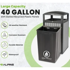 Alpine Industries Steel Outdoor Trash Can with Dome Lid, 40 Gallon, Gray (ALP471-40-WD-GRY)