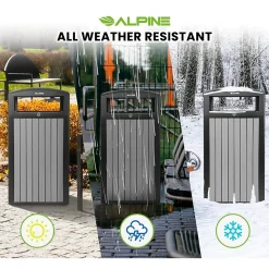 Alpine Industries Steel Outdoor Trash Can with Dome Lid, 40 Gallon, Gray (ALP471-40-WD-GRY)