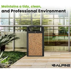 Alpine Industries Steel Outdoor Trash Can with Covered Top and Open Sides, 40-Gallon, Black/Stone, 2/Pack (ALP472-40-STO-2PK)