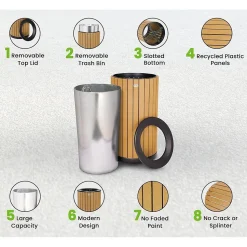 Alpine Industries Steel Outdoor Trash Can with Open Lid, 32 Gallon, Cedar/Black (ALP4400-01-CD)