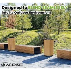 Alpine Industries Steel Outdoor Trash Can with Open Lid, 32 Gallon, Cedar/Black (ALP4400-01-CD)