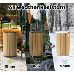 Alpine Industries Steel Outdoor Trash Can with Open Lid, 32 Gallon, Cedar/Black (ALP4400-01-CD)