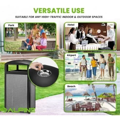 Alpine Industries Steel Outdoor Commercial Trash Can with Ashtray Dome Lid, 40-Gallon, Silver, 2/Pack (ALP472-40-SIL-2PK)