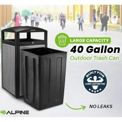 Alpine Industries Steel Outdoor Commercial Trash Can with Ashtray Dome Lid, 40-Gallon, Silver, 2/Pack (ALP472-40-SIL-2PK)