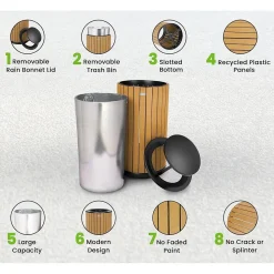 Alpine Industries Steel Outdoor Trash Can with Rain Bonnet Lid, 32 Gallon, Cedar/Black (ALP4400-01-CD-RB)