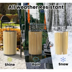 Alpine Industries Steel Outdoor Trash Can with Rain Bonnet Lid, 32 Gallon, Cedar/Black (ALP4400-01-CD-RB)