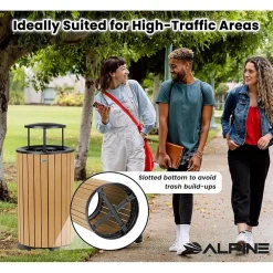 Alpine Industries Steel Outdoor Trash Can with Rain Bonnet Lid, 32 Gallon, Cedar/Black (ALP4400-01-CD-RB)